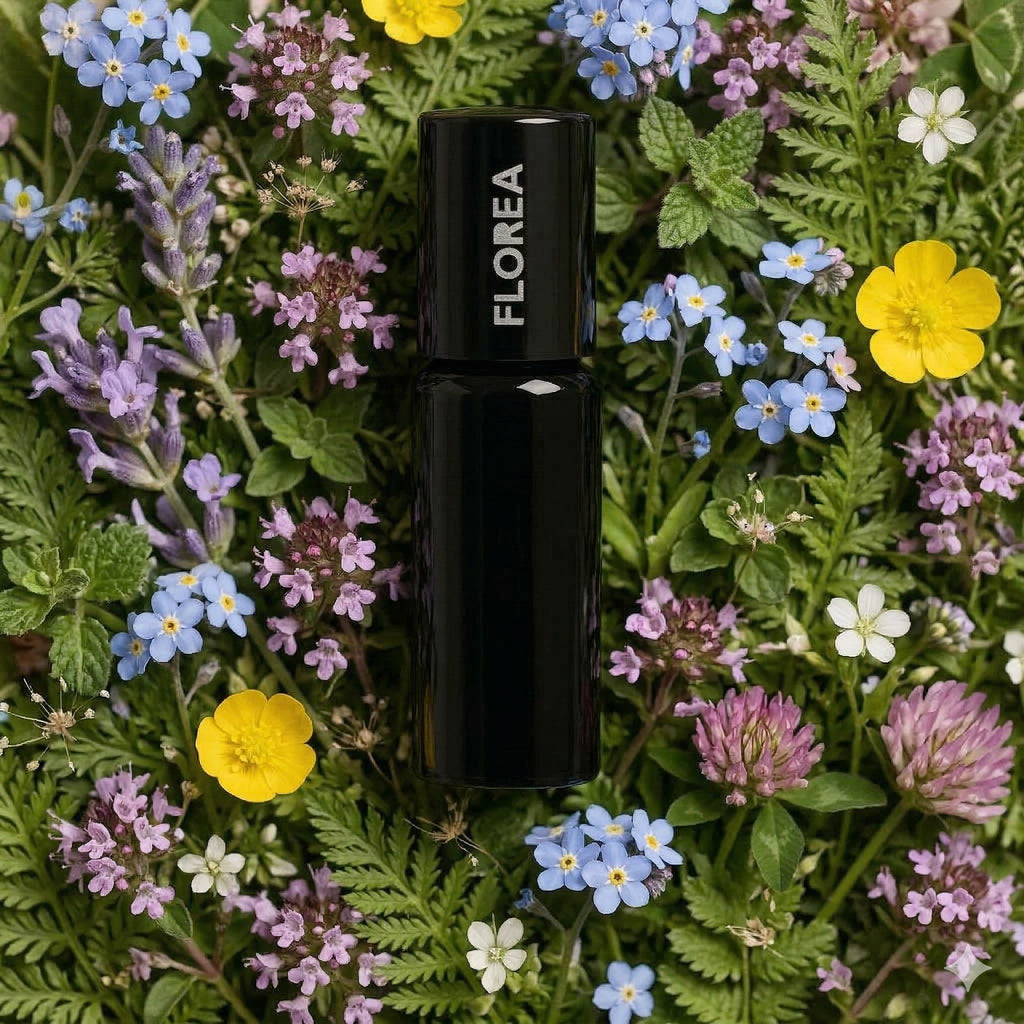 Roll-on FLOREA adagiato su fiori di campo