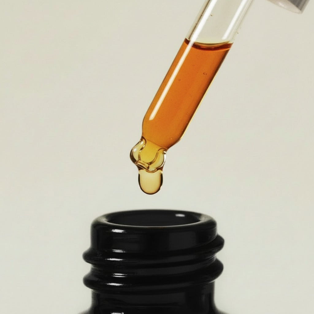 Goccia di olio profumato che cade dalla pipetta